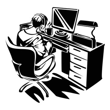 illustration of a man working in front of a computer