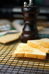 2 freshly made toasts laid out and ready to serve on the table.