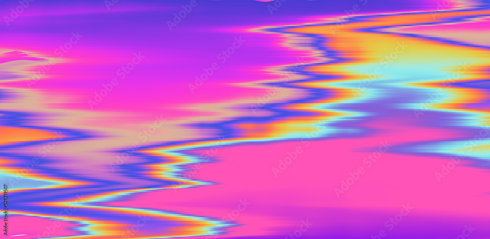 Poster Glitched and distorted holographic background with pixel sorting effect. Analog TV or computer screen.