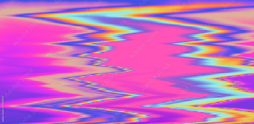Poster Glitched and distorted holographic background with pixel sorting effect. Analog TV or computer screen.