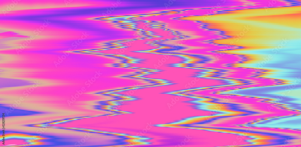 Poster Glitched and distorted holographic background with pixel sorting effect. Analog TV or computer screen.