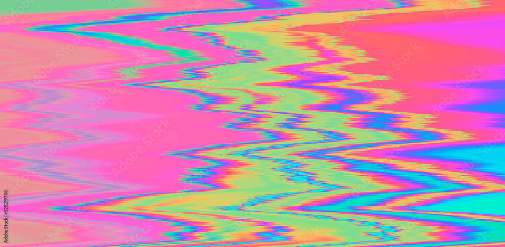 Poster Glitched and distorted holographic background with pixel sorting effect. Analog TV or computer screen.