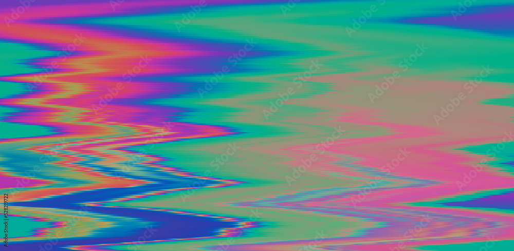 Poster Glitched and distorted holographic background with pixel sorting effect. Analog TV or computer screen.