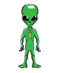 Green Alien Cartoon Character Space Mode	