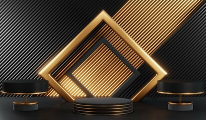 3D rendering of blank product background for cream cosmetics Modern black podium background