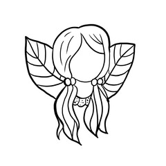 Fairy girl with wings from plant's leaves in doodle style
