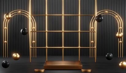Obraz premium 3D rendering of blank product background for cream cosmetics Modern black podium background