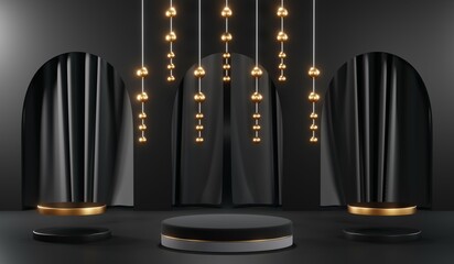 3D rendering of blank product background for cream cosmetics Modern black podium background