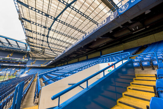 At the tribunes of Stamford Bridge arena - the official playground of FC Chelsea, London