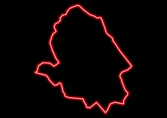 Red glowing neon map of Ha Bhutan on black background.