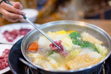 Chinese Hot Pot with vegetable and beef