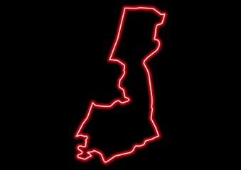 Red glowing neon map of HaMerkaz Israel on black background.