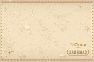 Map of The Bahamas in the old style, brown graphics in retro fantasy style