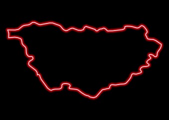 Red glowing neon map of Haute-Loire France on black background.
