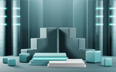 3D rendering of blank product background for cream cosmetics Modern blue pastel podium background