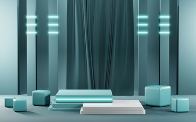 3D rendering of blank product background for cream cosmetics Modern blue pastel podium background