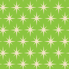 Mid century modern white starbursts seamless pattern on lime green background. For home décor, fabric, wallpaper and textile  