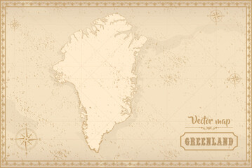 Fototapeta na wymiar Map of Greenland in the old style, brown graphics in retro fantasy style