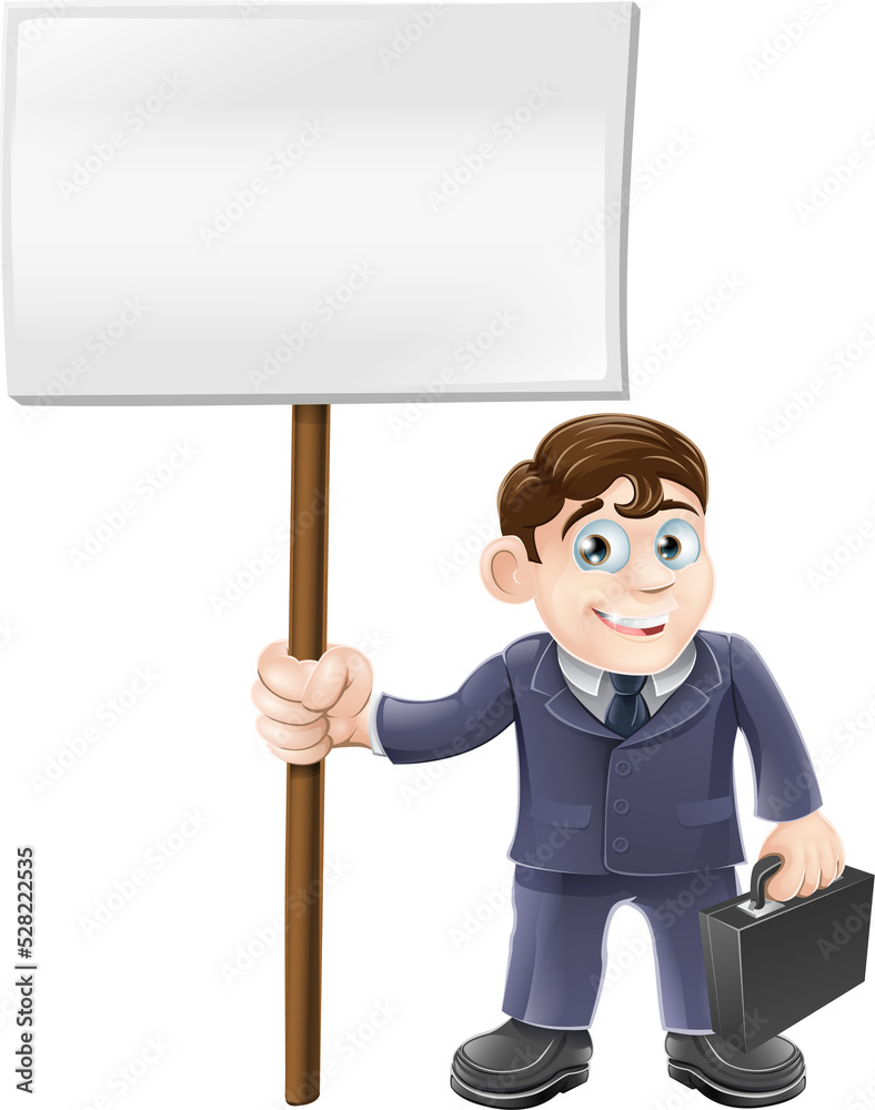 Poster cartoon business man and sign