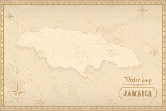 Map of Jamaica in the old style, brown graphics in retro fantasy style