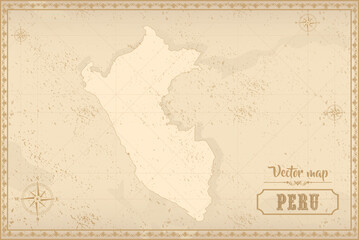 Map of Peru in the old style, brown graphics in retro fantasy style