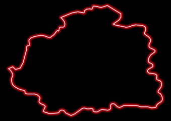 Red glowing neon map of Indre France on black background.