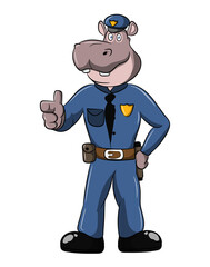 Hippo policemen Animal Zoo cute Hippopotamus cartoon character	