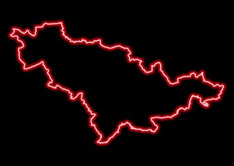 Fototapeta na wymiar Red glowing neon map of Jilin China on black background.