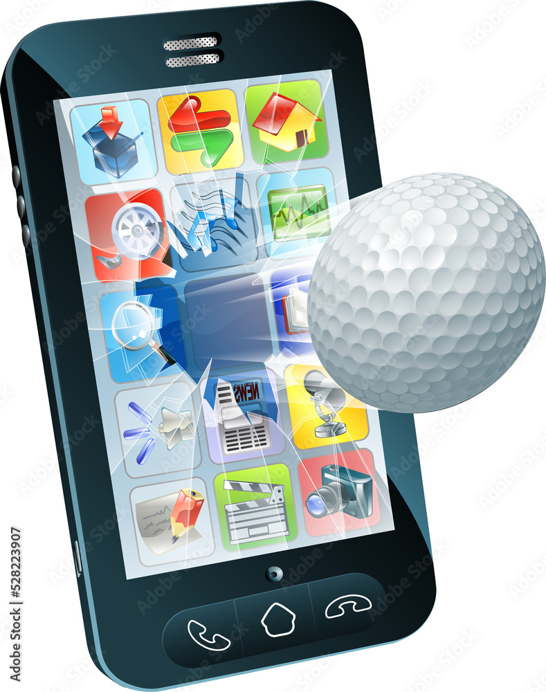 Wall mural golf ball flying out of mobile phone