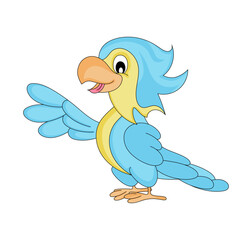 Vector illustration of a cartoon parrot character. Caricature. Isolated on white background.