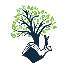 book and tree vector logo illustration
