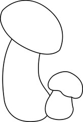 Two porcini mushrooms - vector linear coloring picture with edible forest mushrooms. Outline. Edible mushrooms for logo, sign or coloring book