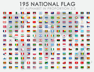 Fototapeta na wymiar All sovereign countries flags with names by alphabet in proportion 2:3