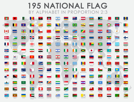 All sovereign countries flags with names by alphabet in proportion 2:3