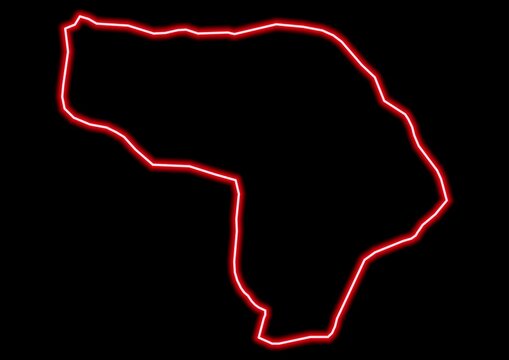 Red glowing neon map of Kapisa Afghanistan on black background.