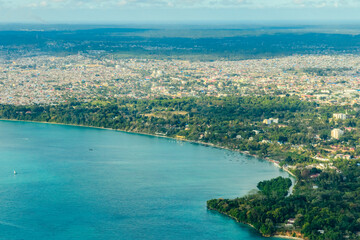 Aerial view of the Zanzibar city, capital of Zanzibar island (Unguja), Tanzania