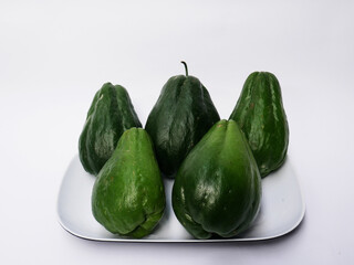 Chayote on the white plate