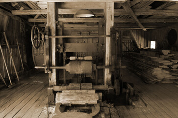 Water sawmill. Norway.Monochrome sepia image