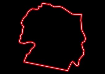 Red glowing neon map of Koulpélogo Burkina Faso on black background.