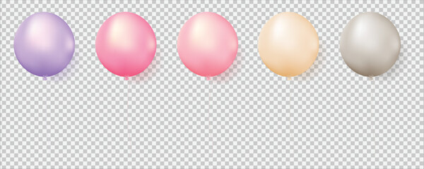 Pastel color glossy helium balloons isolated on white. Set of balloons of different. Decorations for holiday, birthday, anniversary, celebration. Realistic 3d vector