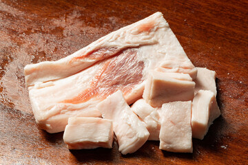 Fresh pork suet on chopping board