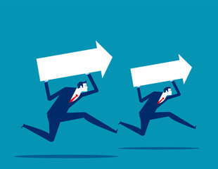 Business team running with arrows. Business direction vector illustration