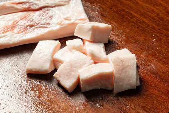 Fresh pork suet on chopping board