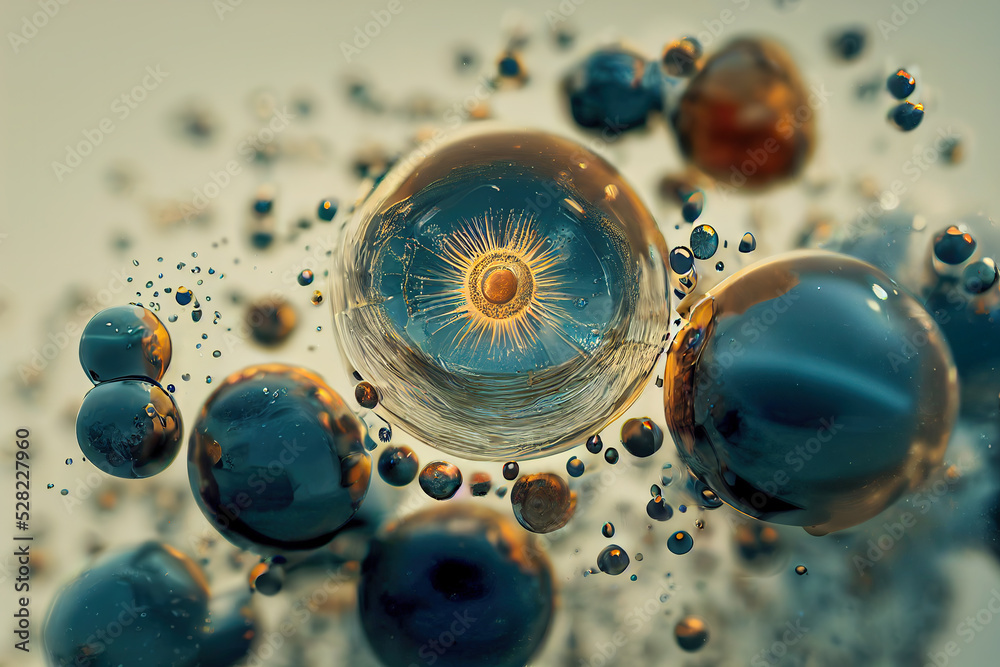 Wall mural drop of water under microscope. amazing abstract background. digital art. 3d rendering.
