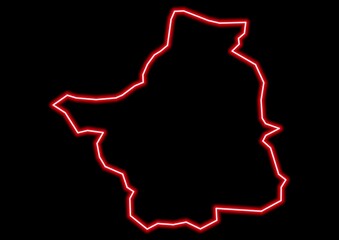 Red glowing neon map of Limavady United Kingdom on black background.