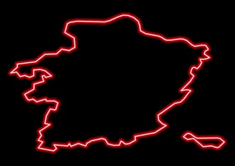 Red glowing neon map of Limburg Belgium on black background.