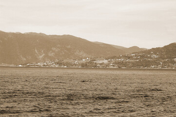 View from the board of Flam - Bergen ferry. Sognefjord, Norway, Scandinavia. Tourism and travel.