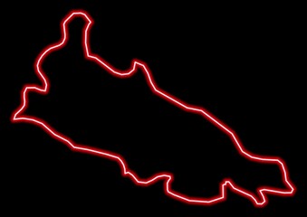 Fototapeta na wymiar Red glowing neon map of Lodi Italy on black background.