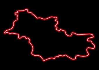 Red glowing neon map of Loir-et-Cher France on black background.