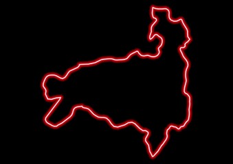Fototapeta na wymiar Red glowing neon map of Loja Ecuador on black background.